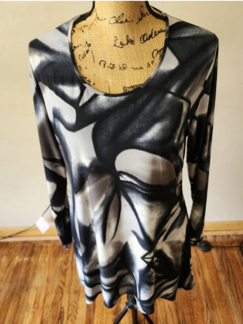Robert Kitchen Womens Abstract Graphic Print Tunic Top Large Artistic Modern